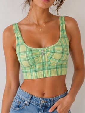 Green gingham plaid bra Size S vintage Kathy Ireland